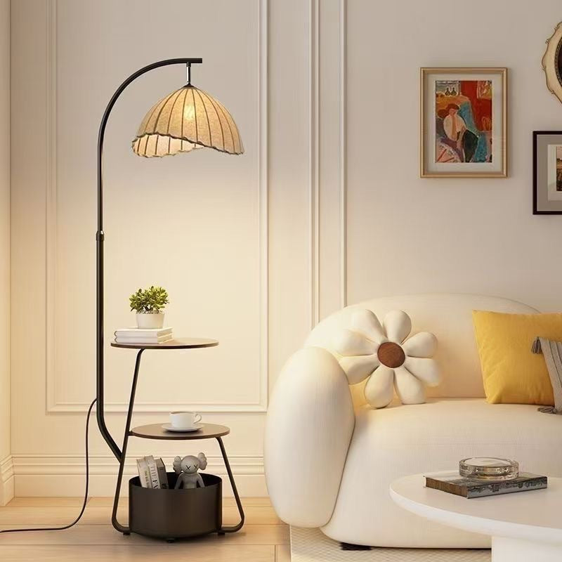 Floor lamp, cream-colored, integrated with living room sofa, coffee table, corner shelf, bedroom bedside table, vintage standing lamp.