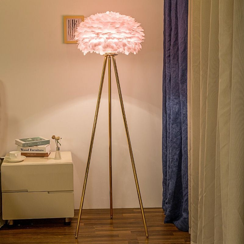 Triangular feather table lamp, bedroom, Instagram-worthy, girly bedside lamp, creative, simple, modern night light, cozy decoration for new house.