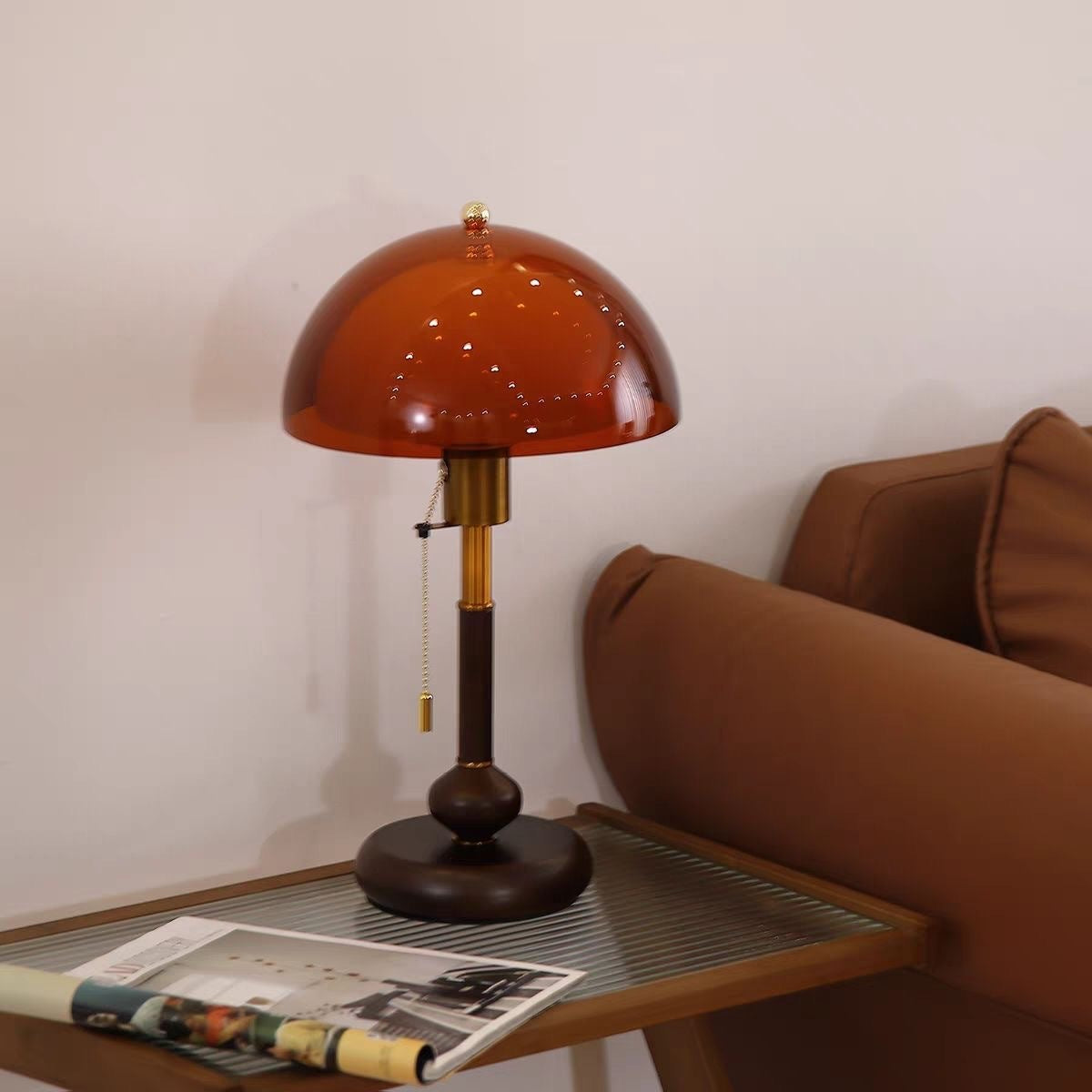 French vintage style bedroom bedside table lamp, retro, minimalist, modern, classic, double-layer shade, atmospheric, Instagram-worthy lighting.