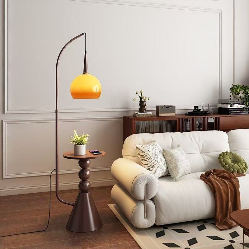 French wabi-sabi style floor lamp, popular online, vintage style, bedside shelf integrated lamp, creating a Zen-like atmosphere in the bedroom.