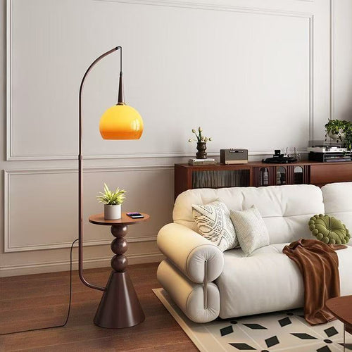 French wabi-sabi style floor lamp, popular online, vintage style, bedside shelf integrated lamp, creating a Zen-like atmosphere in the bedroom.